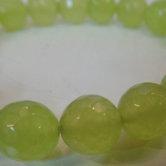 Lime Faceted Cut Glass Beaded Bracelet W 9.25 Sterling Silver Bead 7" $116 NWOT - Picture 4 of 6
